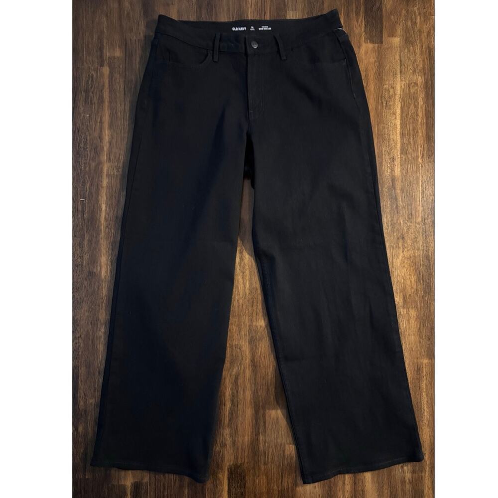Old Navy Women’s 14 Petite Jeans 33 x 29 Wow Wide Leg Black Denim High Rise